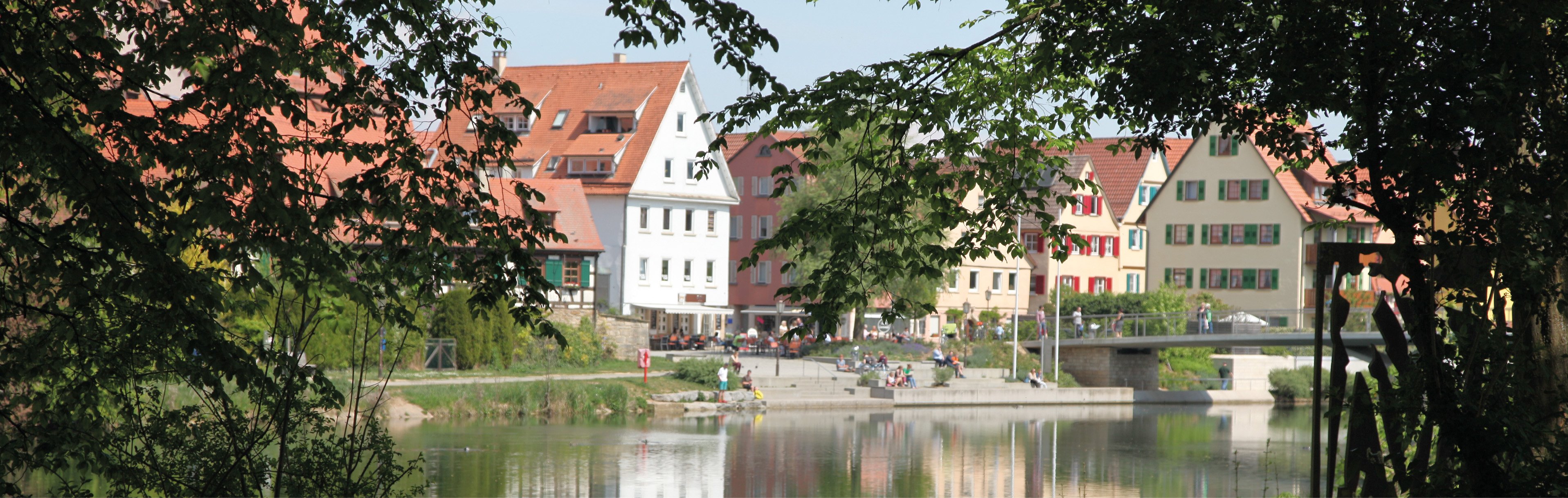 Blick aufs Neckarufer mit Nepomukhaus